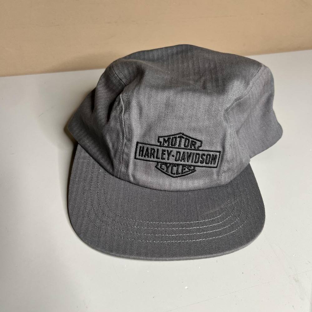 Harley-Davidson Army Cap Hat Mens One Size Gray Herringbone Cotton Motorcycle